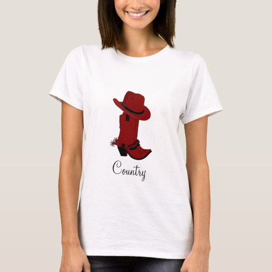 Country Rode Hoed & Laarzen T-Shirt (Voorkant)