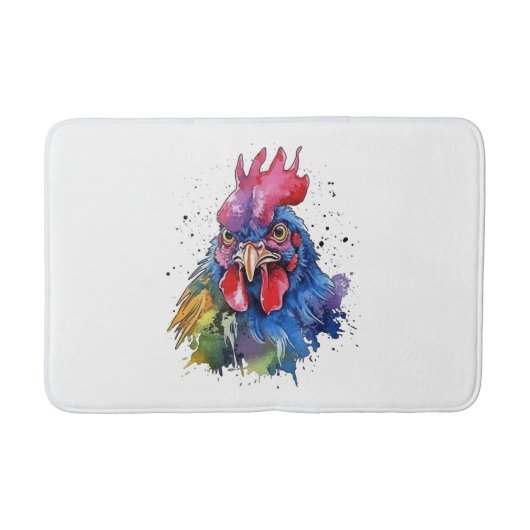Country Rooster Chicken Waterverf Stijl Badmat (Voorkant)