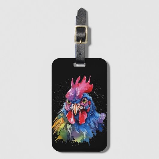 Country Rooster Chicken Waterverf Stijl Bagagelabel (Voorkant (verticaal))