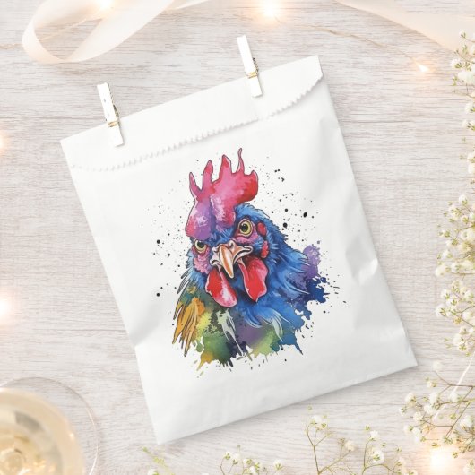 Country Rooster Chicken Waterverf Stijl Bedankzakje (Geknipt)