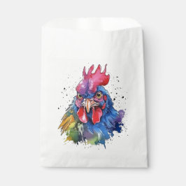 Country Rooster Chicken Waterverf Stijl Bedankzakje