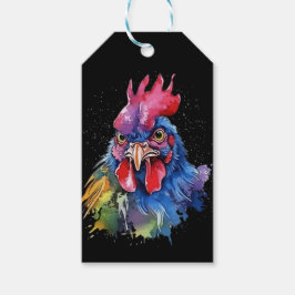 Country Rooster Chicken Waterverf Stijl Cadeaulabel