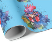 Country Rooster Chicken Waterverf Stijl Cadeaupapier (Rol Hoek)
