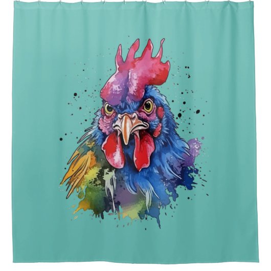 Country Rooster Chicken Waterverf Stijl Douchegordijn (Voorkant)