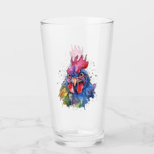 Country Rooster Chicken Waterverf Stijl Glas (Achterkant)