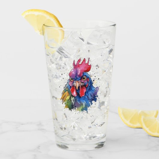 Country Rooster Chicken Waterverf Stijl Glas (Voorkant ijs)