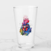 Country Rooster Chicken Waterverf Stijl Glas (Voorkant)