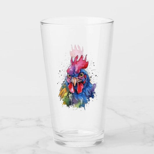 Country Rooster Chicken Waterverf Stijl Glas (Voorkant)