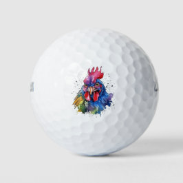 Country Rooster Chicken Waterverf Stijl Golfballen