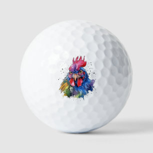 Country Rooster Chicken Waterverf Stijl Golfballen