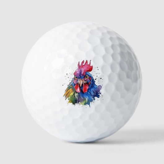 Country Rooster Chicken Waterverf Stijl Golfballen (Voorkant)
