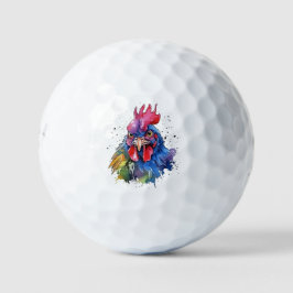 Country Rooster Chicken Waterverf Stijl Golfballen