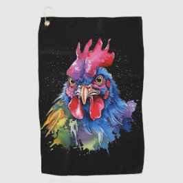 Country Rooster Chicken Waterverf Stijl Golfhanddoek