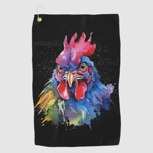 Country Rooster Chicken Waterverf Stijl Golfhanddoek (Voorkant)