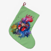 Country Rooster Chicken Waterverf Stijl Grote Kerstsok (Voorkant (Hangend))