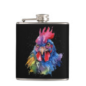 Country Rooster Chicken Waterverf Stijl Heupfles (Voorkant)