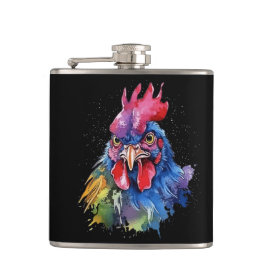 Country Rooster Chicken Waterverf Stijl Heupfles
