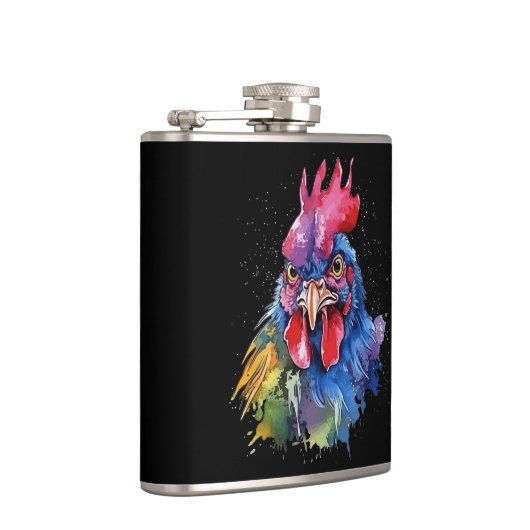 Country Rooster Chicken Waterverf Stijl Heupfles (Rechts)