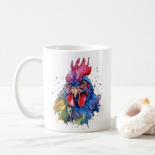 Country Rooster Chicken Waterverf Stijl Koffiemok (Met donut)
