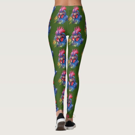 Country Rooster Chicken Waterverf Stijl Leggings (Achterkant)