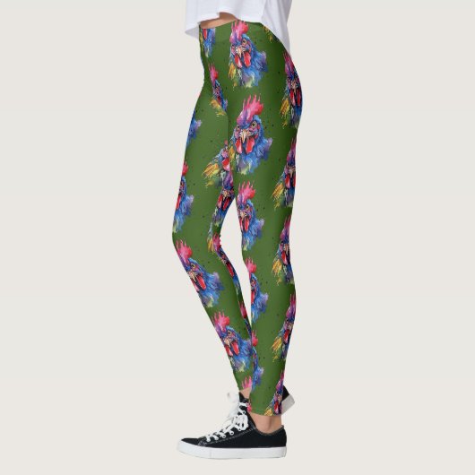 Country Rooster Chicken Waterverf Stijl Leggings (Links)