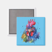 Country Rooster Chicken Waterverf Stijl Magneet (Voorkant / Achterkant)
