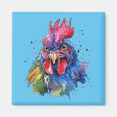 Country Rooster Chicken Waterverf Stijl Magneet (Voorkant)