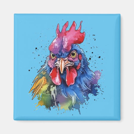 Country Rooster Chicken Waterverf Stijl Magneet (Voorkant)
