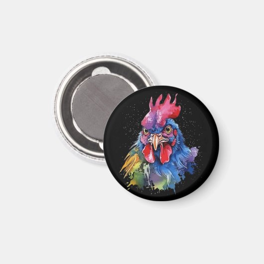 Country Rooster Chicken Waterverf Stijl Magneet (Voorkant / Achterkant)