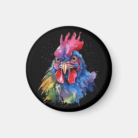 Country Rooster Chicken Waterverf Stijl Magneet (Voorkant)