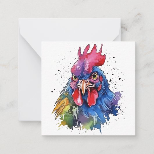 Country Rooster Chicken Waterverf Stijl Notitiekaartje (Voorkant)