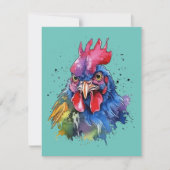 Country Rooster Chicken Waterverf Stijl Notitiekaartje (Voorkant)
