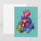 Country Rooster Chicken Waterverf Stijl Notitiekaartje (Voorkant / Achterkant)