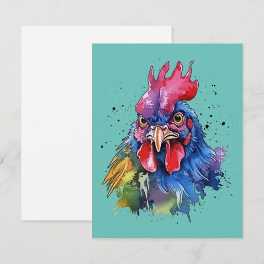 Country Rooster Chicken Waterverf Stijl Notitiekaartje (Voorkant / Achterkant)