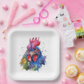 Country Rooster Chicken Waterverf Stijl Papieren Bordje (Feest)