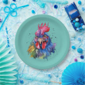 Country Rooster Chicken Waterverf Stijl Papieren Bordje (Feest)