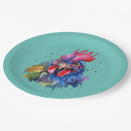 Country Rooster Chicken Waterverf Stijl Papieren Bordje (Gekanteld)