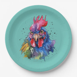 Country Rooster Chicken Waterverf Stijl Papieren Bordje