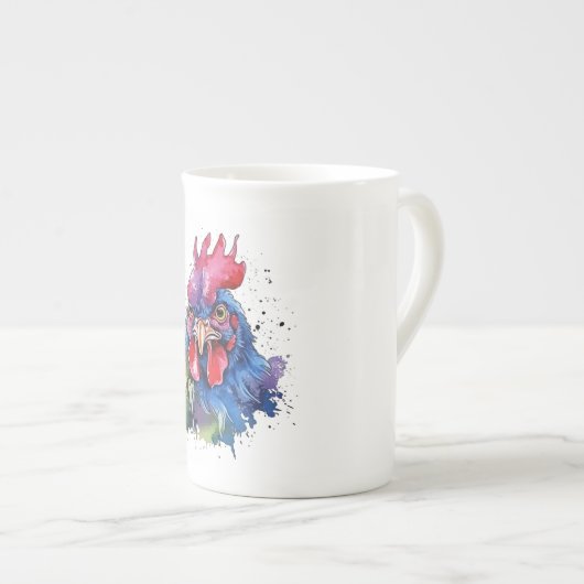 Country Rooster Chicken Waterverf Stijl Porselein Kop (Voorkant rechts)
