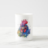 Country Rooster Chicken Waterverf Stijl Porselein Kop (Voorkant)