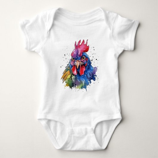 Country Rooster Chicken Waterverf Stijl Romper (Voorkant)