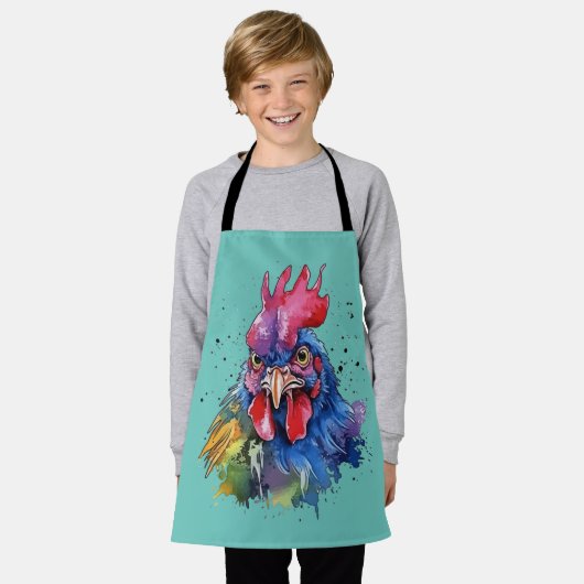 Country Rooster Chicken Waterverf Stijl Schort (Gedragen)