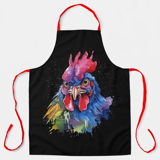 Country Rooster Chicken Waterverf Stijl Schort (Voorkant)