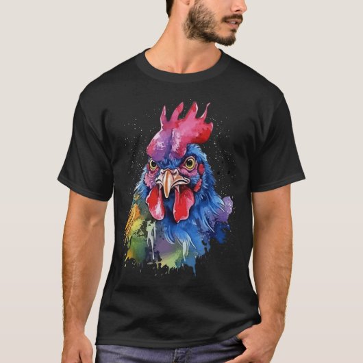 Country Rooster Chicken Waterverf Stijl T-shirt (Voorkant)