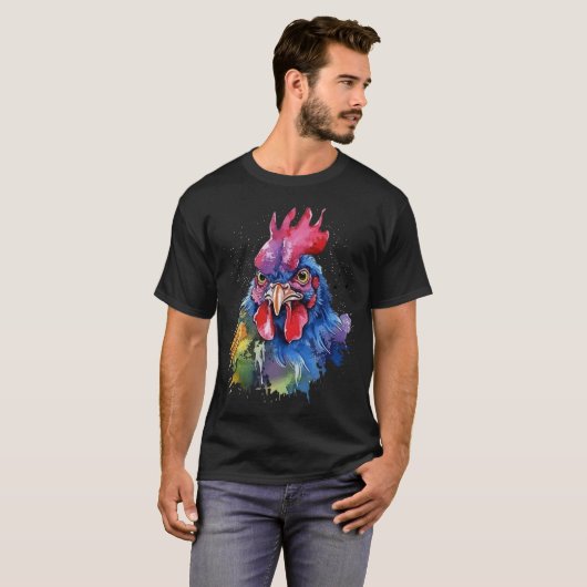 Country Rooster Chicken Waterverf Stijl T-shirt (Voorkant volledig)