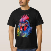 Country Rooster Chicken Waterverf Stijl T-shirt (Voorkant)