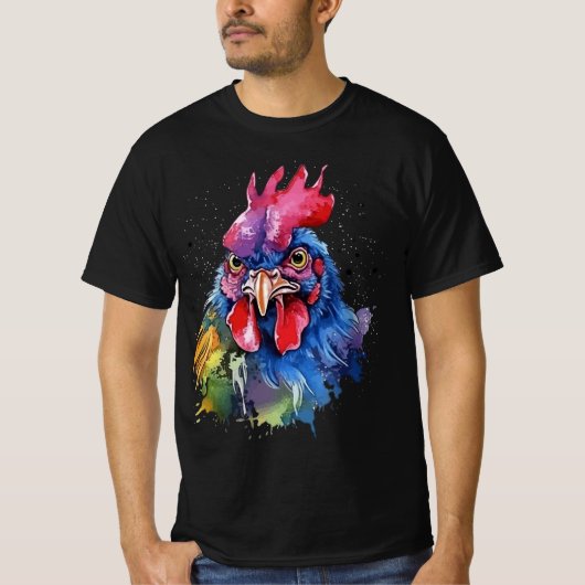 Country Rooster Chicken Waterverf Stijl T-shirt (Voorkant)