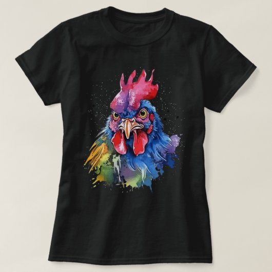 Country Rooster Chicken Waterverf Stijl T-shirt (Design voorkant)