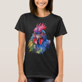 Country Rooster Chicken Waterverf Stijl T-shirt (Voorkant)