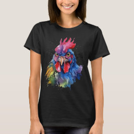 Country Rooster Chicken Waterverf Stijl T-shirt